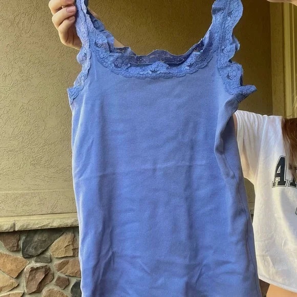 Fresh Produce Periwinkle Lace Ruffled Tank Top - Picture 3 of 4